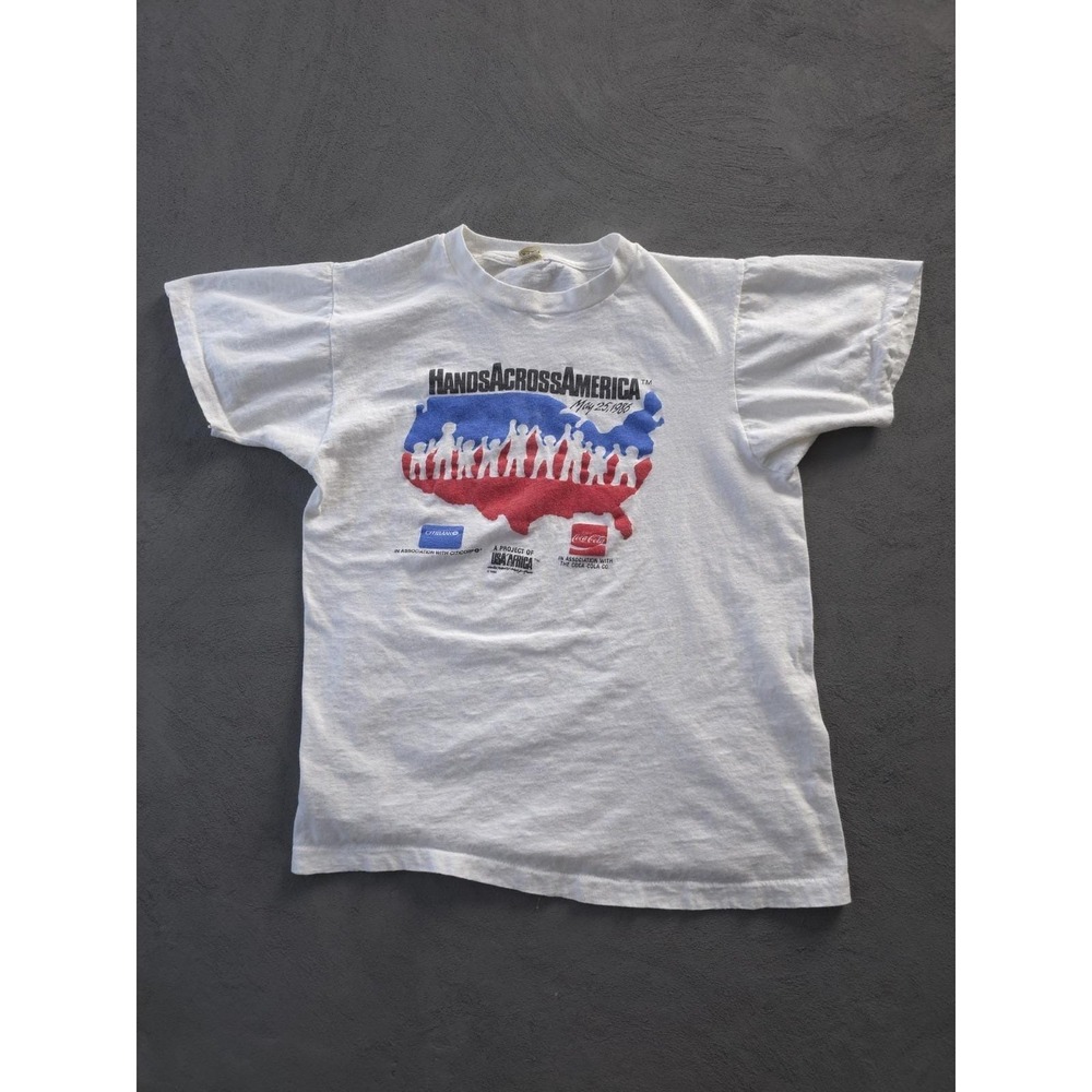 Vintage 80s Hands Across America Coca-Cola Screen Stars White T-shirt Cotton L